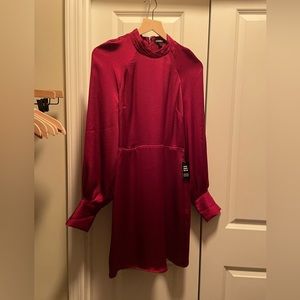 Long Sleeve Red Satin Dress